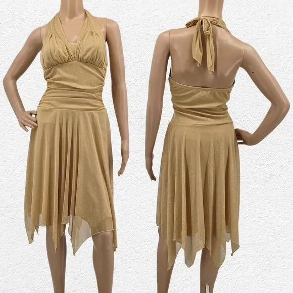 Vintage y2k Speechless Gold Midi Dress Fairycore Glitter Halter Siren Size S - Picture 2 of 12